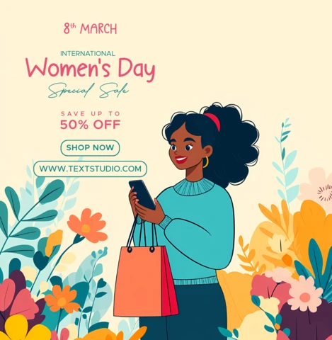 Desenho de ilustração colorida de mulher negra jovem para modelo de anúncio de compras