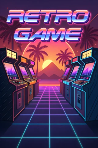 Template de design de jeu synthwave pour affiche d'arcade néon