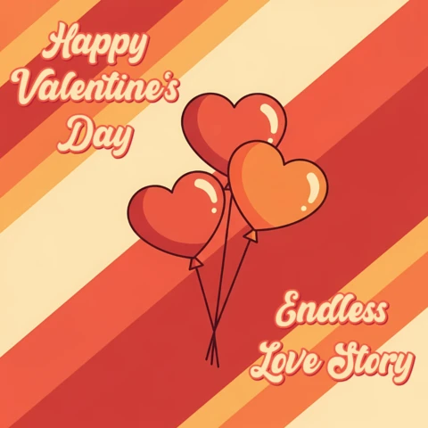 Plantilla de diseño de globo en forma de corazón vintage para tarjetas de saludo del día de San Valentín.