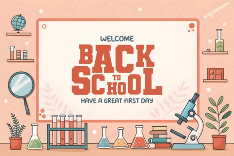 Back to School Design Template with School Supplies and Science Elements for Classroom Posters
