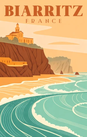 Vintage Biarritz France Design Template for Travel Posters