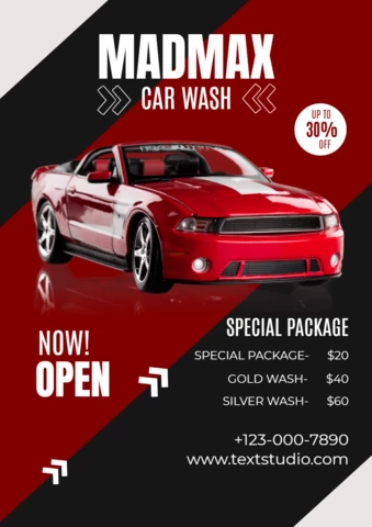 Red And Black Discount Automotive Car Wash Flyer