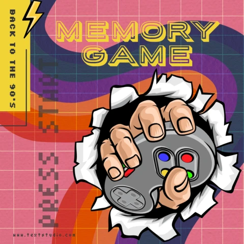 Yellow and Pink 90's Retro Memory Game Fun Design Template