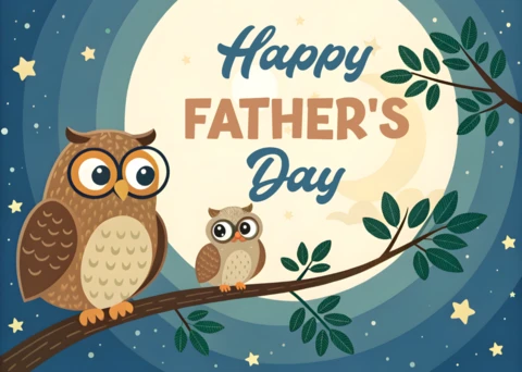 Whimsical Owl Father's Day Design Template for Celebratory Greetings