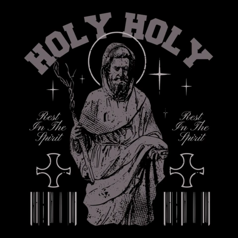 Sagrado sagrado descanso no espírito cristão com figura angelical e símbolo moderno modelo de design de camiseta