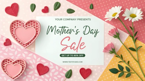 Charming Mother's Day Sale Template Design with Floral and Heart Elements