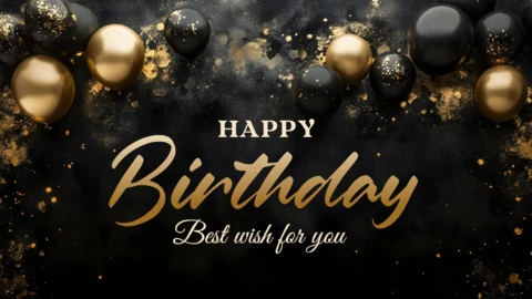 Black and Gold Glitter Happy Birthday Design Template