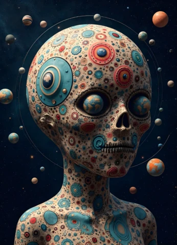 Surreal Cosmic Skull Art Poster Template