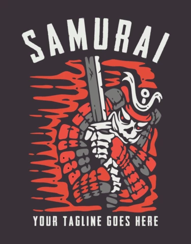 Samurai With Katana Vintage T-shirt Design Template