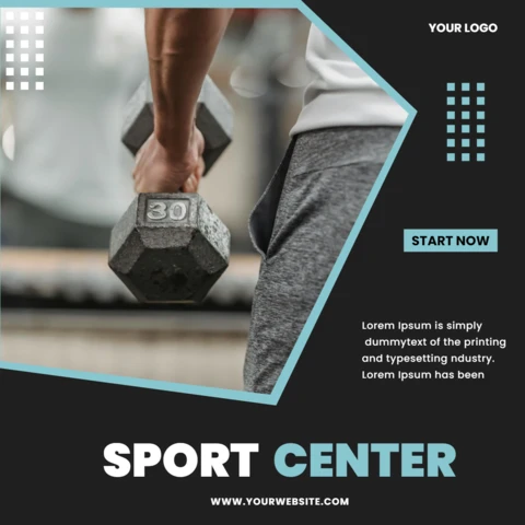 Geometric Sport Center Social Media Post Design Template