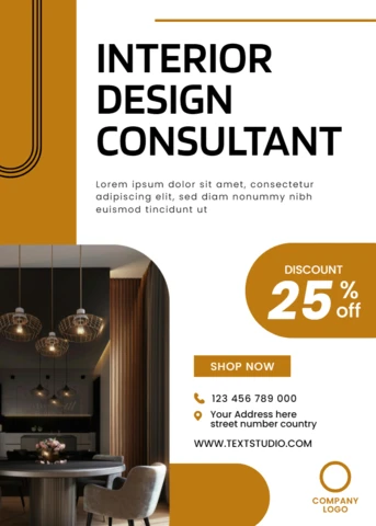 Modern Interior Design Template for Promotional Flyers with Elegant Lighting Elements