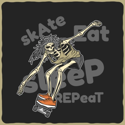 Skate Eat Sleep Skeleton T-shirt Design Template