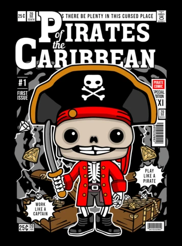 Jolly Roger Pirates Of Carribean Cartoon Character Magazine Cover Design Template