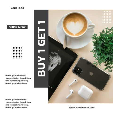 Modelo de design de post de mídia social "Compre 1 e leve 1 café