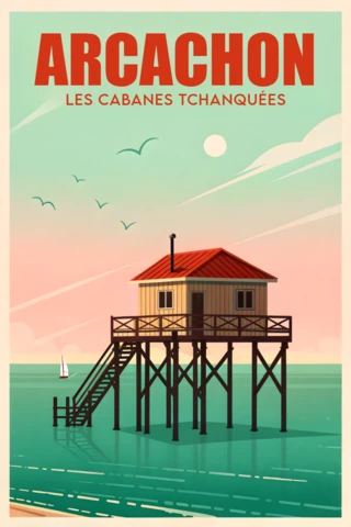 Vintage Coastal Design Template for Poster Featuring Arcachon Beach House