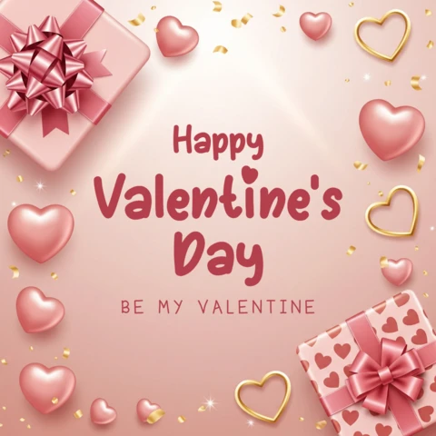 Poster regalo per San Valentino 2026 tema romantico con accenti a forma di cuore ed elementi decorativi