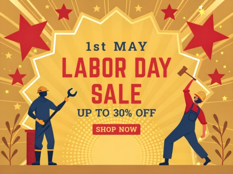 Modelo de design de promoção do Dia do Trabalho - estilo gráfico arrojado e colorido para promoções