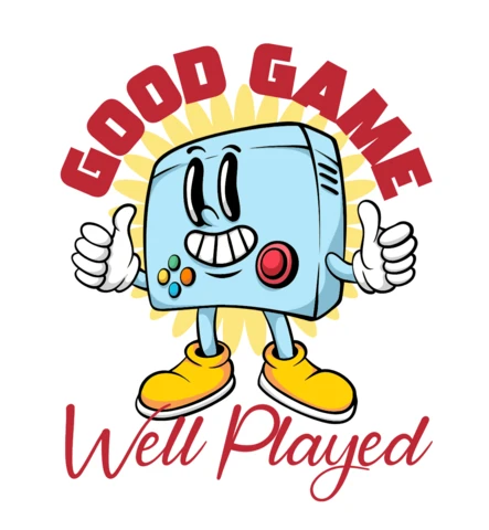 Good Game, Well Played Cheerful Gaming Console Character T-Shirt Design Template