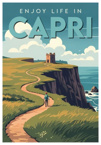 Template de design de pôster de viagem vintage para aventura em Capri