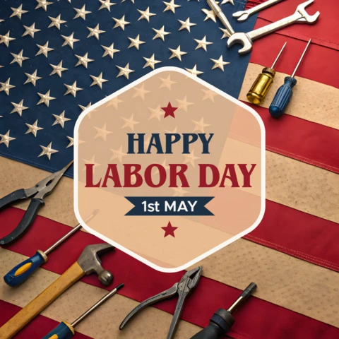 Vintage Labor Day Celebration Template Design with American Flag and Tools