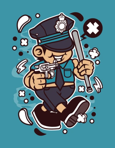 Police Kid Cartoon Character Poster Design Template