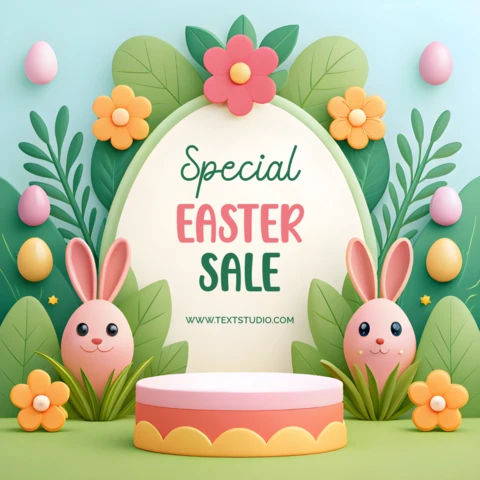 Plantilla de diseño de venta de Pascua caprichosa con lindo conejito y elementos florales