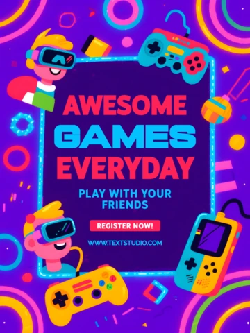Colorful Childish Poster Template with Videogames Cartoonish Design