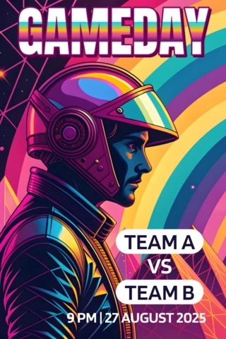 Modèle d'événement de jour de match rétro futuriste avec design d'astronaute pour affiches