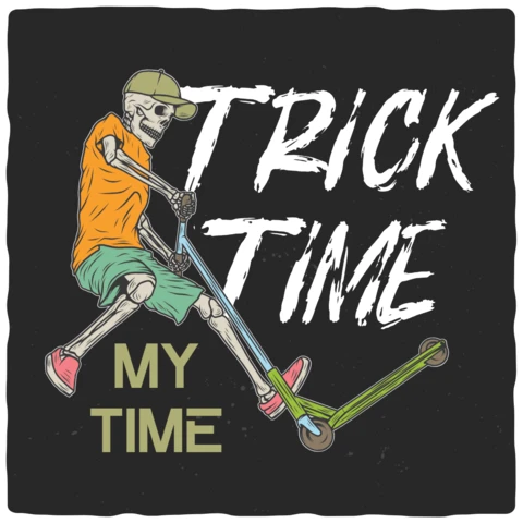 Trick time my time esqueleto plantilla de diseño de camiseta