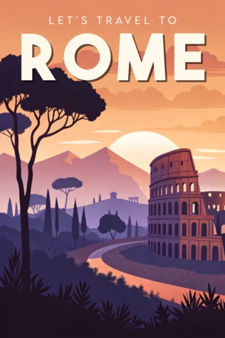 Reis naar Rome vintage stijl posterontwerp sjabloon