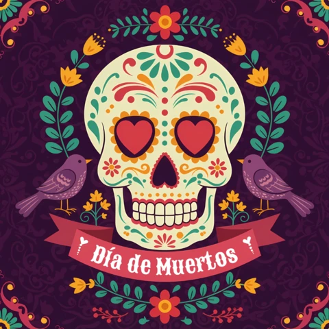 Colorful Día De Muertos Skull Design Template for Festive Apparel