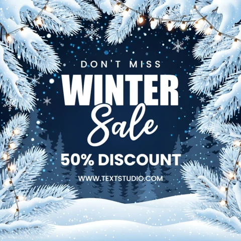 Winter Sale Promotional Template with Snowy Pine Design for Holiday Marketing