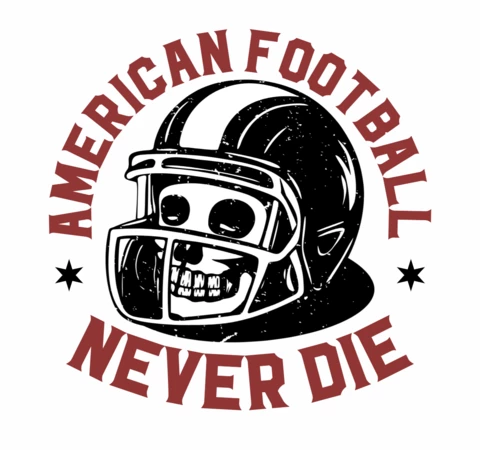 El fútbol americano nunca muere con una plantilla de diseño de camiseta vintage con calavera