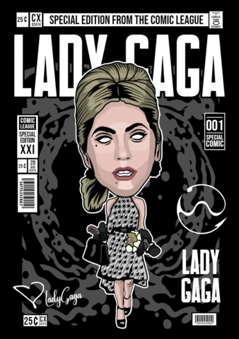 Lady gaga personaje de dibujos animados plantilla de diseño de portada de revista