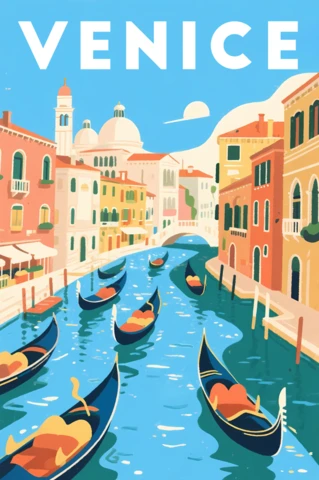 Modèle de conception d'illustration rétro à plat de gondoles de Venise pour affiches de voyage