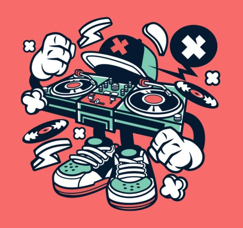 Disc Jockey Mixer Cartoon Character Poster Design Template