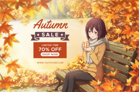 Autumn Sale Design Template with Anime Character for Promotional Flyer