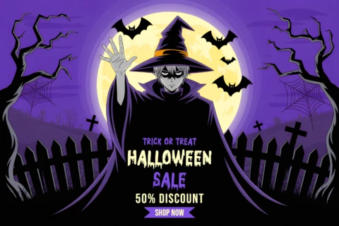 Spooky Witch Halloween Sale Design Template for Flyers and Promotions