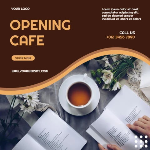 Modelo de design de postagem de mídia social promocional de abertura de café
