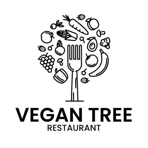 Vegan Tree Restaurant Logo Design Template
