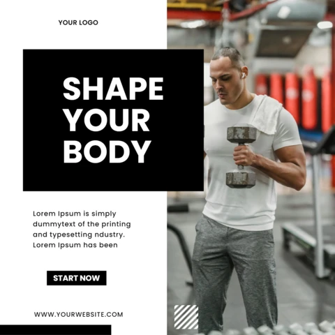 Modello di design del post instagram promozionale della palestra Shape your body