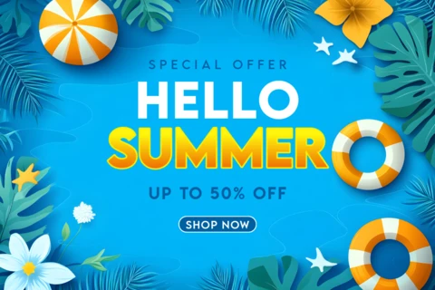 Vibrant Summer Sale Design Template with Tropical Elements