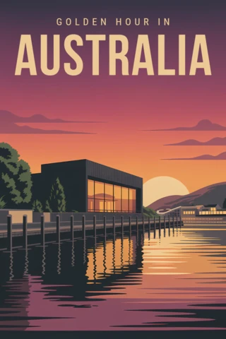 Template de design retro da hora dourada na Austrália para pôsteres