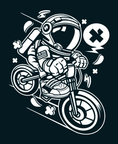 Astronauta in bicicletta personaggio dei cartoni animati modello di design del poster