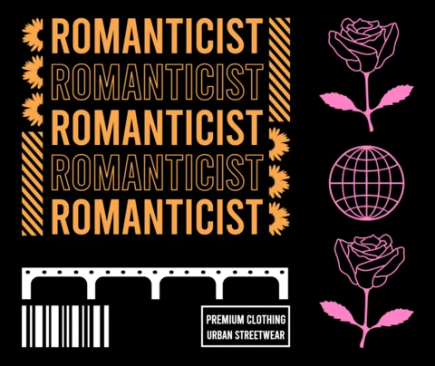 Städtisches Streetwear-Design-Template mit romantischen Grafiken und floralen Elementen