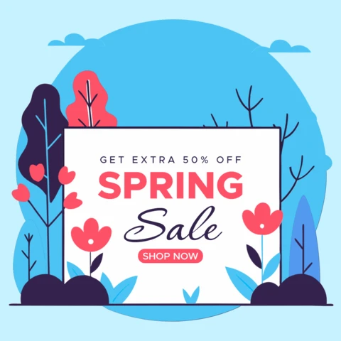 Modèle de promotion pour les ventes de printemps dans un style plat et vibrant
