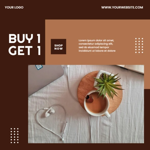 Modelo de design de postagem de instagram de venda de café compre 1 e leve 1