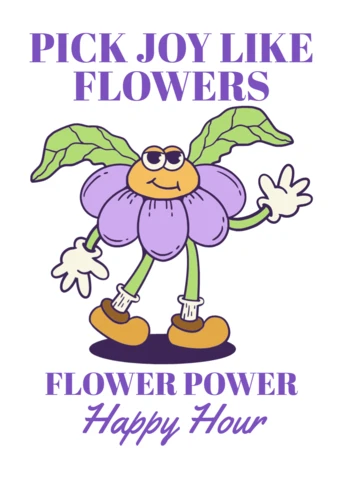 Design template giocoso con fiori per promozioni dell'happy hour