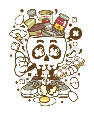 Calavera cocinera personaje de dibujos animados plantilla de diseño de camiseta