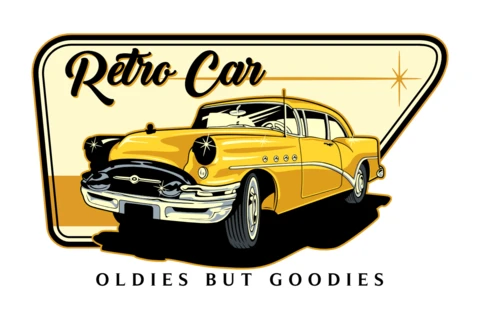 Retro Yellow Car T-Shirt Design Template